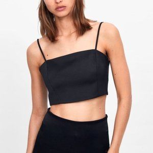 Zara Satin Crop Top Black - S